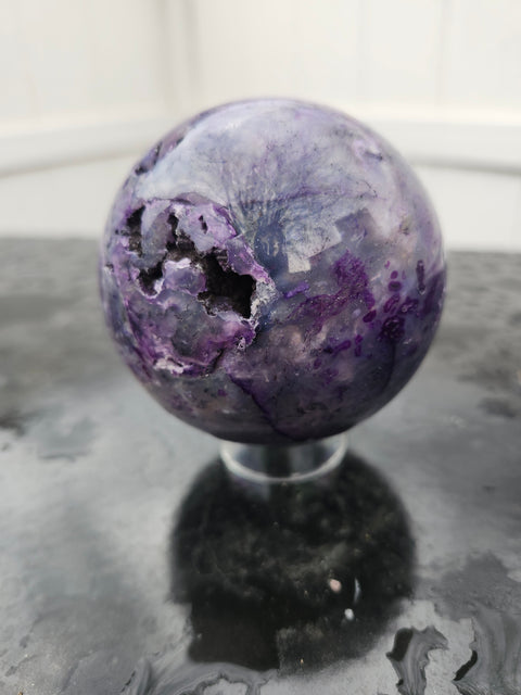 Purple moss agate sphere