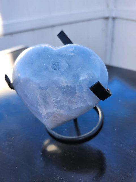 Blue calcite heart with stand