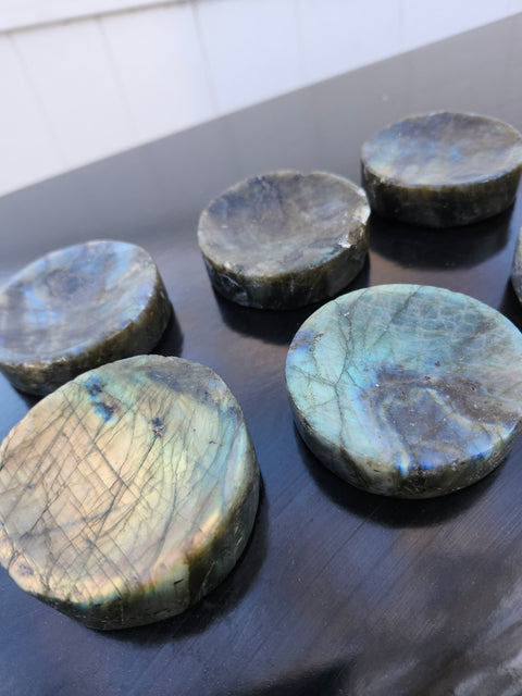 Circle labrodite palm stones offering bowl