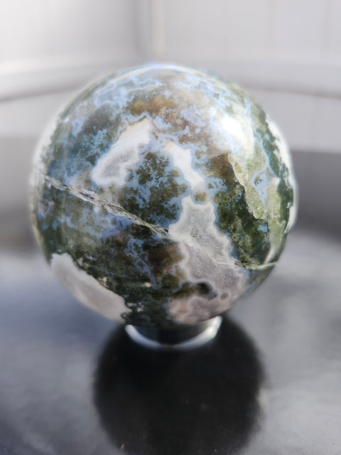 Moss agate sea jasper sphere