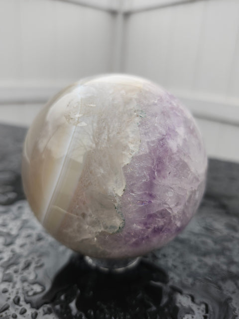 Botswana agate,striped with amathyst sphere 1.13 pounds