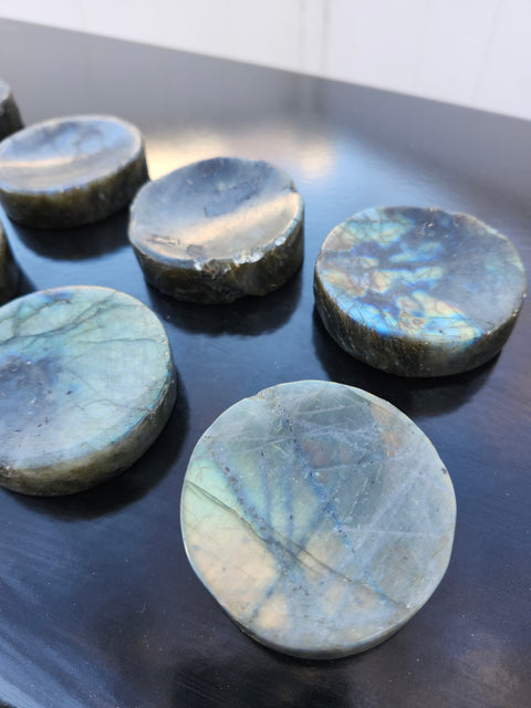 Circle labrodite palm stones offering bowl