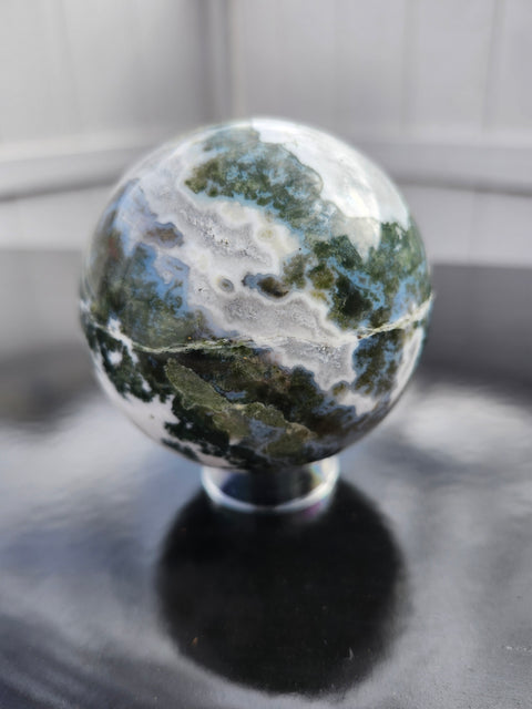 Moss agate sea jasper sphere