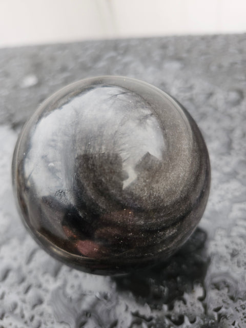 Silver obsidian sphere