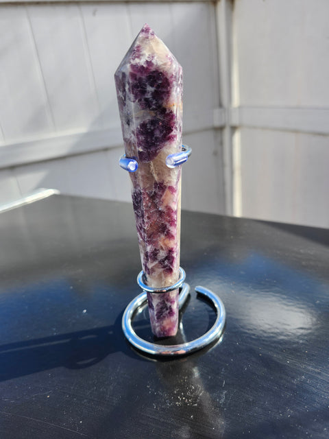 Lepidolite scepter with stand