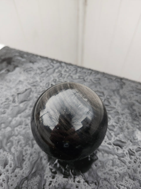 Silver obsidian sphere