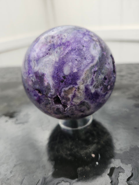 Purple moss agate sphere